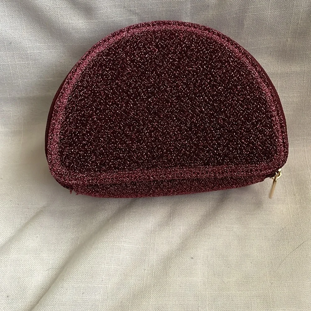 LOFT Glitter Half-Moon Jewelry/Cosmetic Pouch in Deep Berry